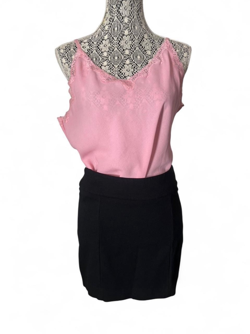 White House Black Market Black Top with Pink Accent